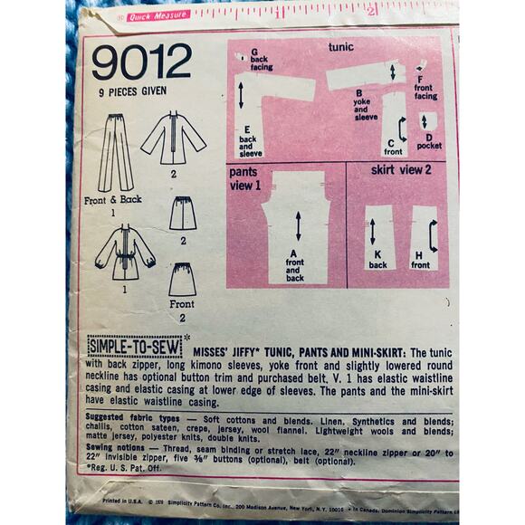Simplicity 9012 tunic top pants pattern - Picture 4 of 5